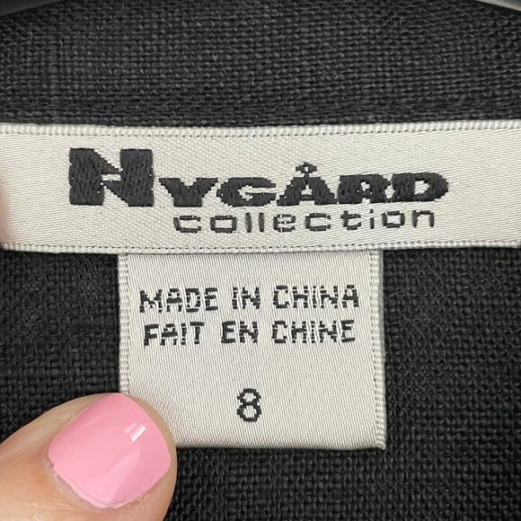 Nygard Collection 3/4 Slv Button Down 100% Linen Blouse w Embroidery Black Sz 8 - Picture 9 of 11